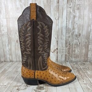 Bona Allen Mens Full Quill Ostrich Western Cowboy Boots Brown Cognac 8032 8 D